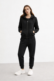 KOTTY Women's Black Zip Up Hoodie Tracksuit Jogger Set