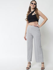 Kotty Women Grey Solid Relaxed Straight Fit Parallel Trousers