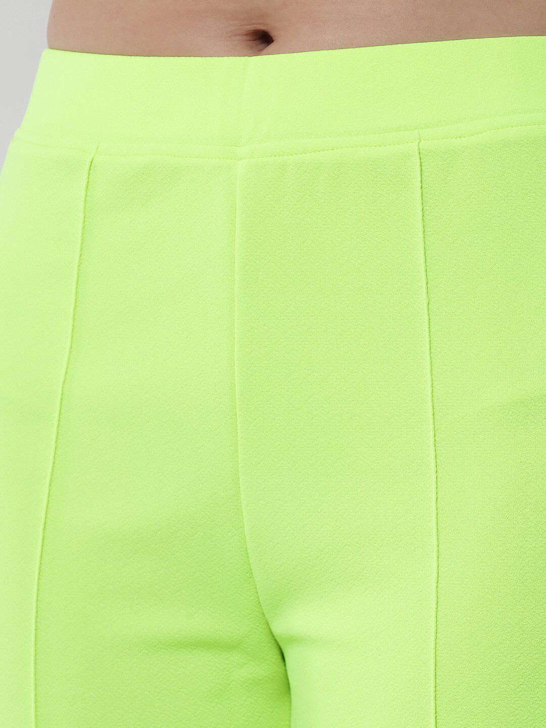 Kotty Women Fluorescent Green Solid Relaxed Straight Fit Parallel Trousers