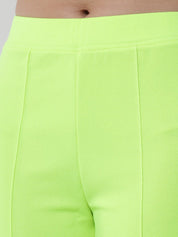 Kotty Women Fluorescent Green Solid Relaxed Straight Fit Parallel Trousers