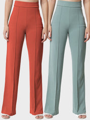 Kotty Women Pack Of 2 Relaxed Straight Leg Easy Wash Straight Fit Parallel Trousers