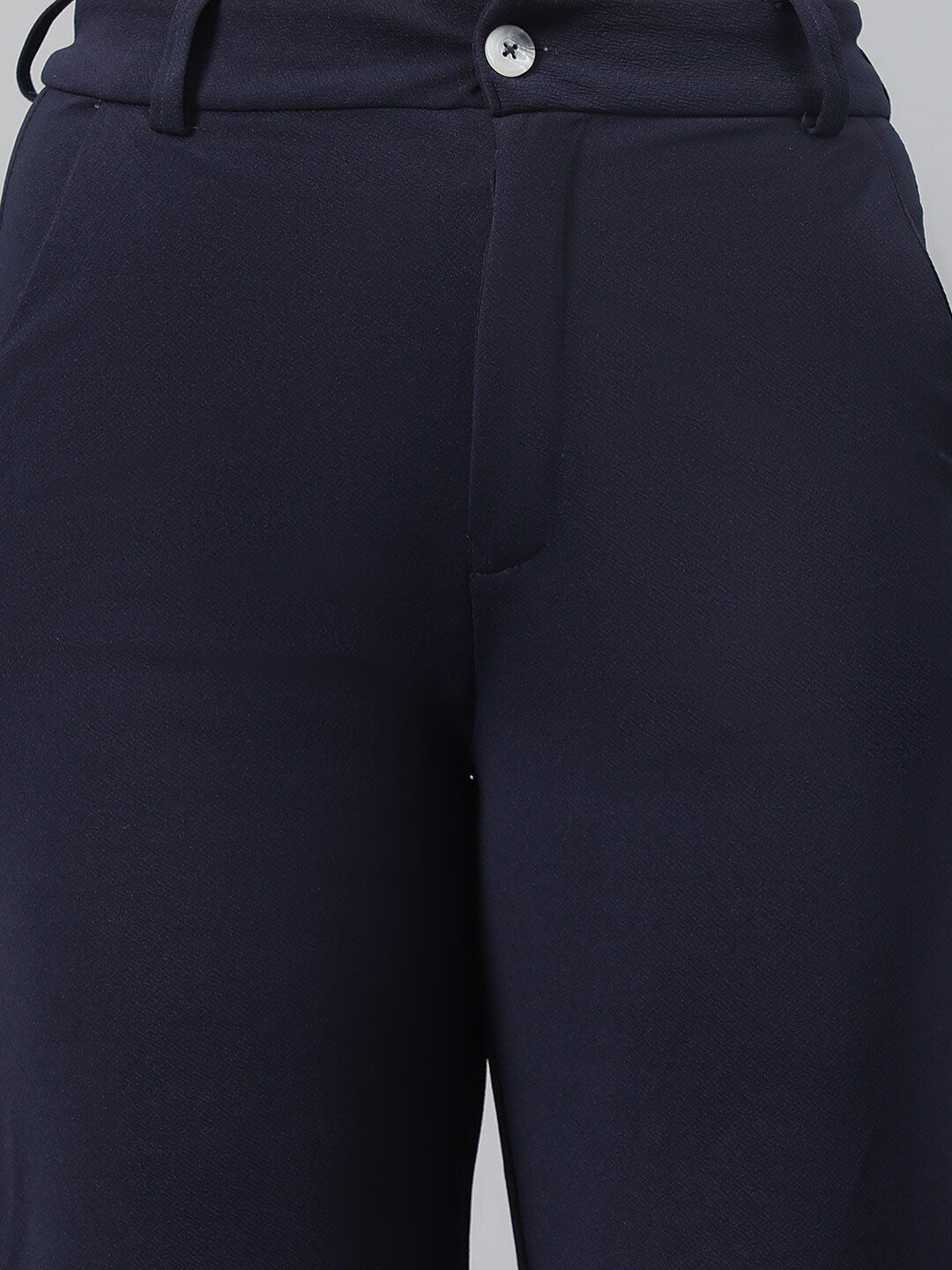 KOTTY BIZwear Women Navy Blue Relaxed Straight Leg Fit High-Rise Easy Wash Parallel Trousers