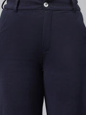 KOTTY BIZwear Women Navy Blue Relaxed Straight Leg Fit High-Rise Easy Wash Parallel Trousers