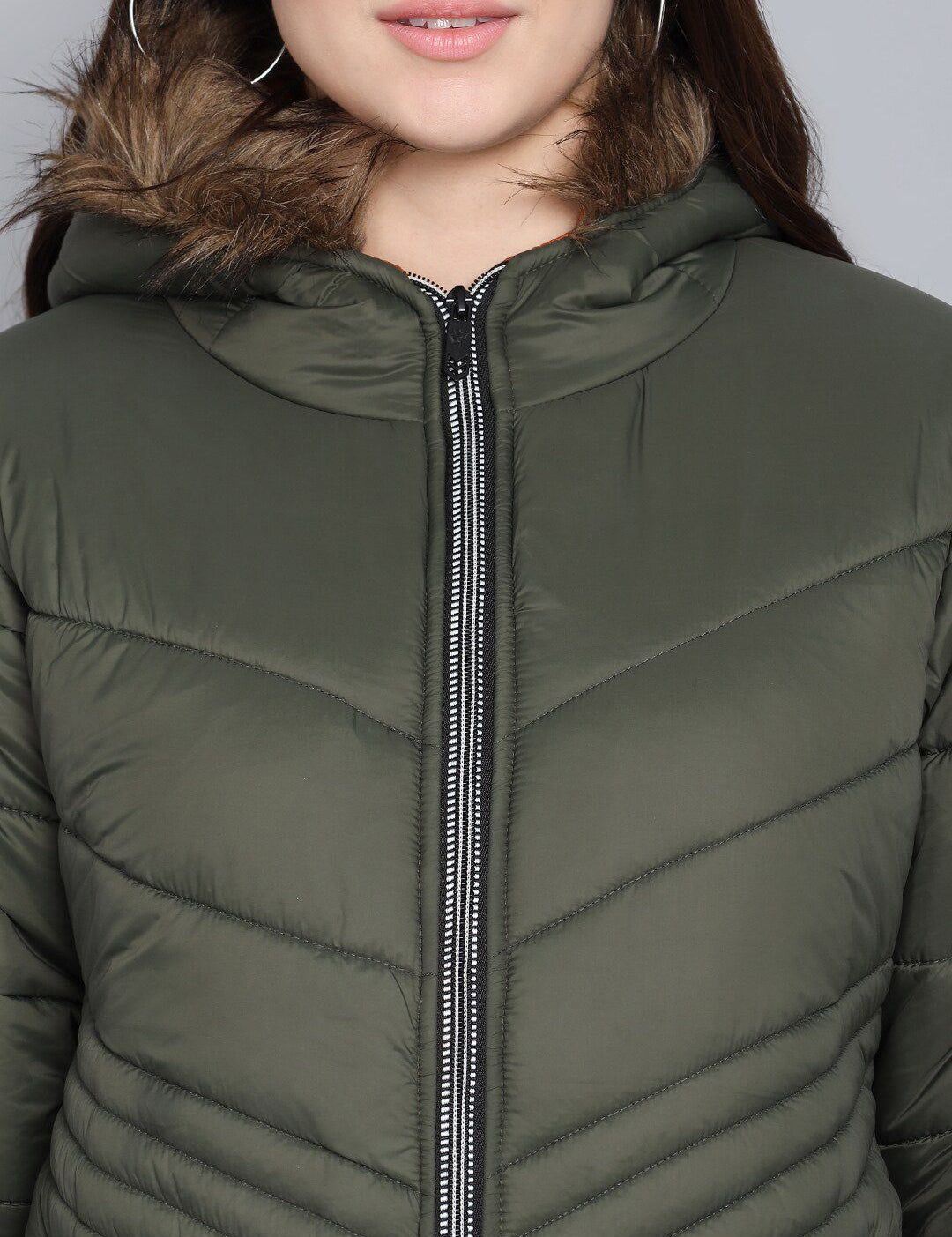 Kotty Women Olive Green Longline Outdoor Padded Jacket
