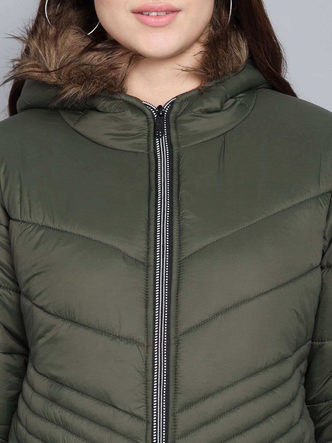 Kotty Women Olive Green Longline Outdoor Padded Jacket