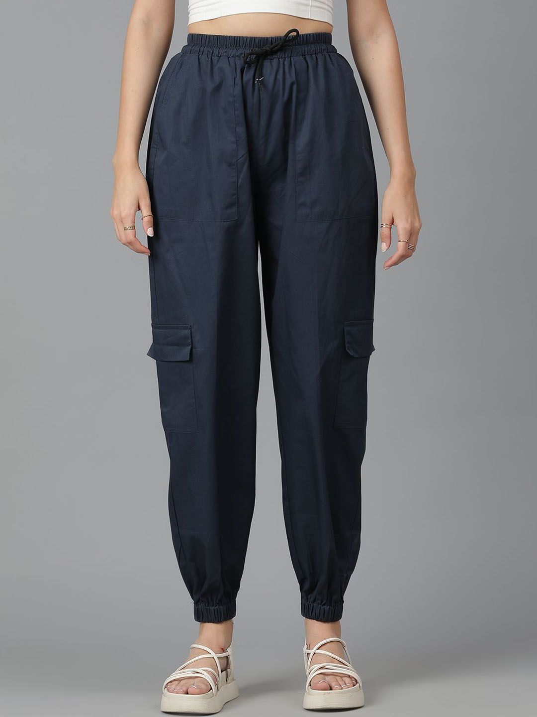 Kotty Women Blue High-Rise Easy Wash Joggers 