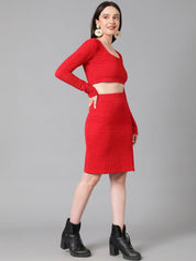 Kotty Long Sleeves Crop Top & Slip-On Skirt