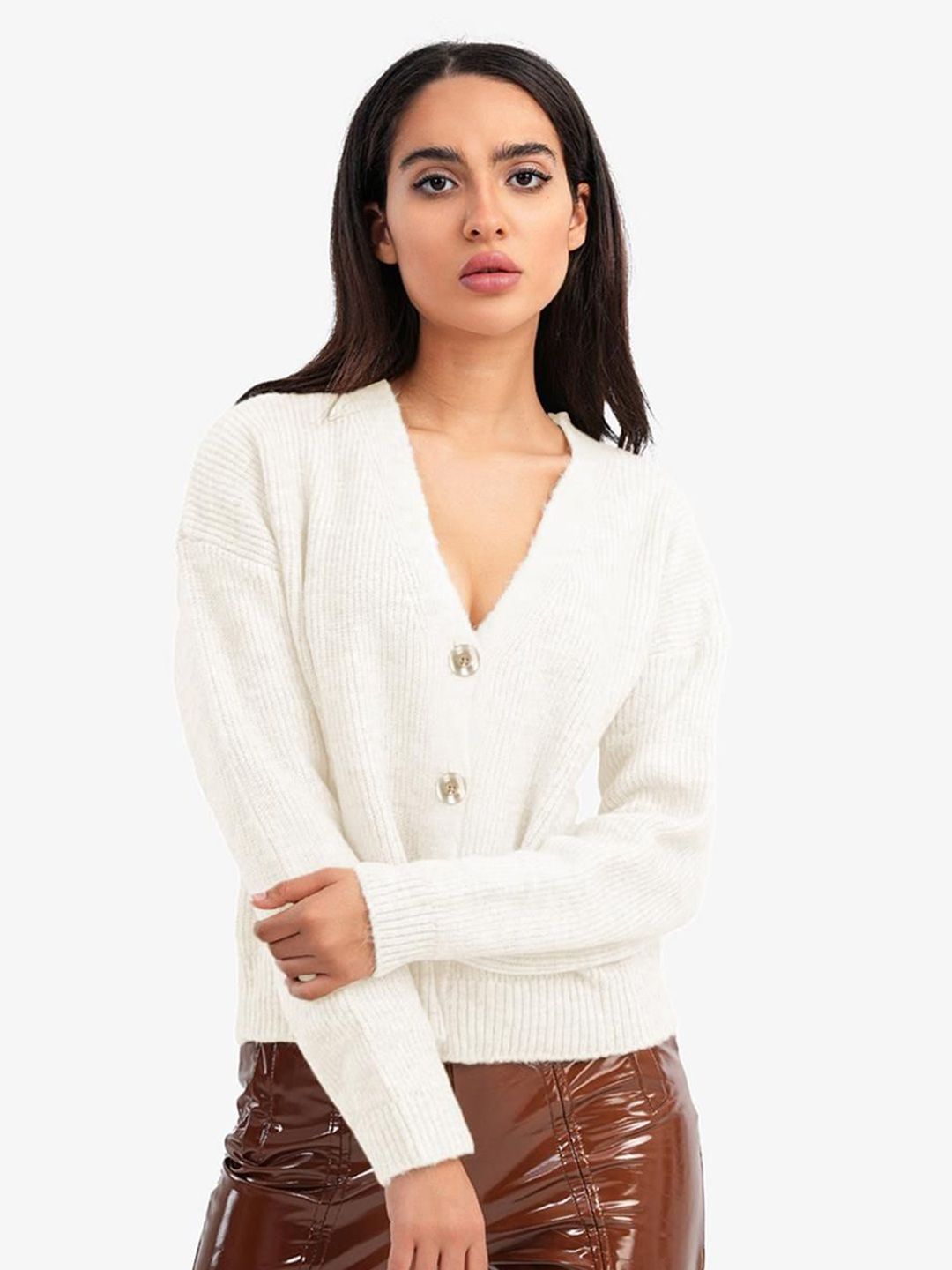 Kotty Women Ribbed V-Neck Cardigan