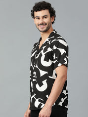 Kotty Men Cuban Collar Abstract Printed Casual Shirt