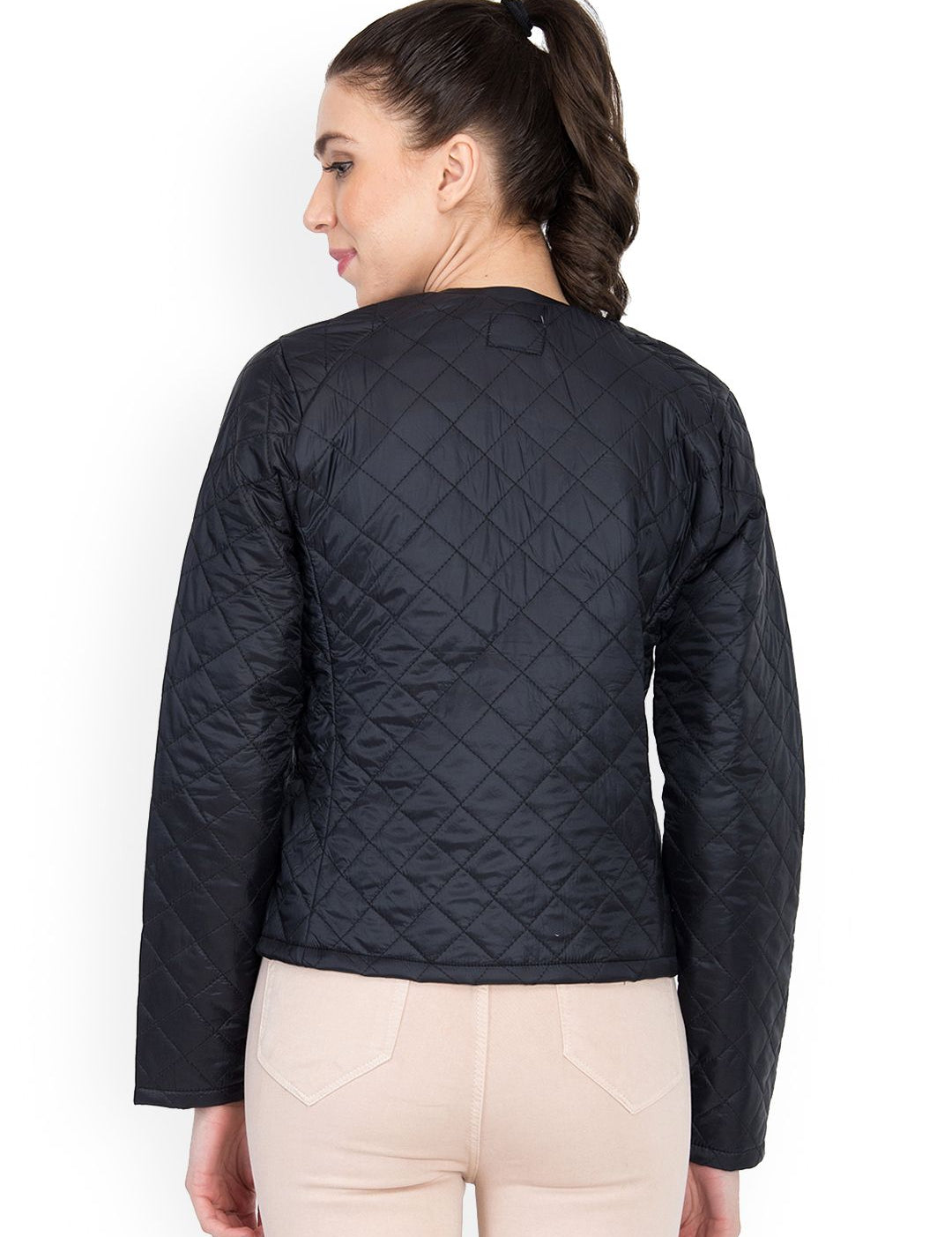 Kotty Women Black Solid Quilted Jacket