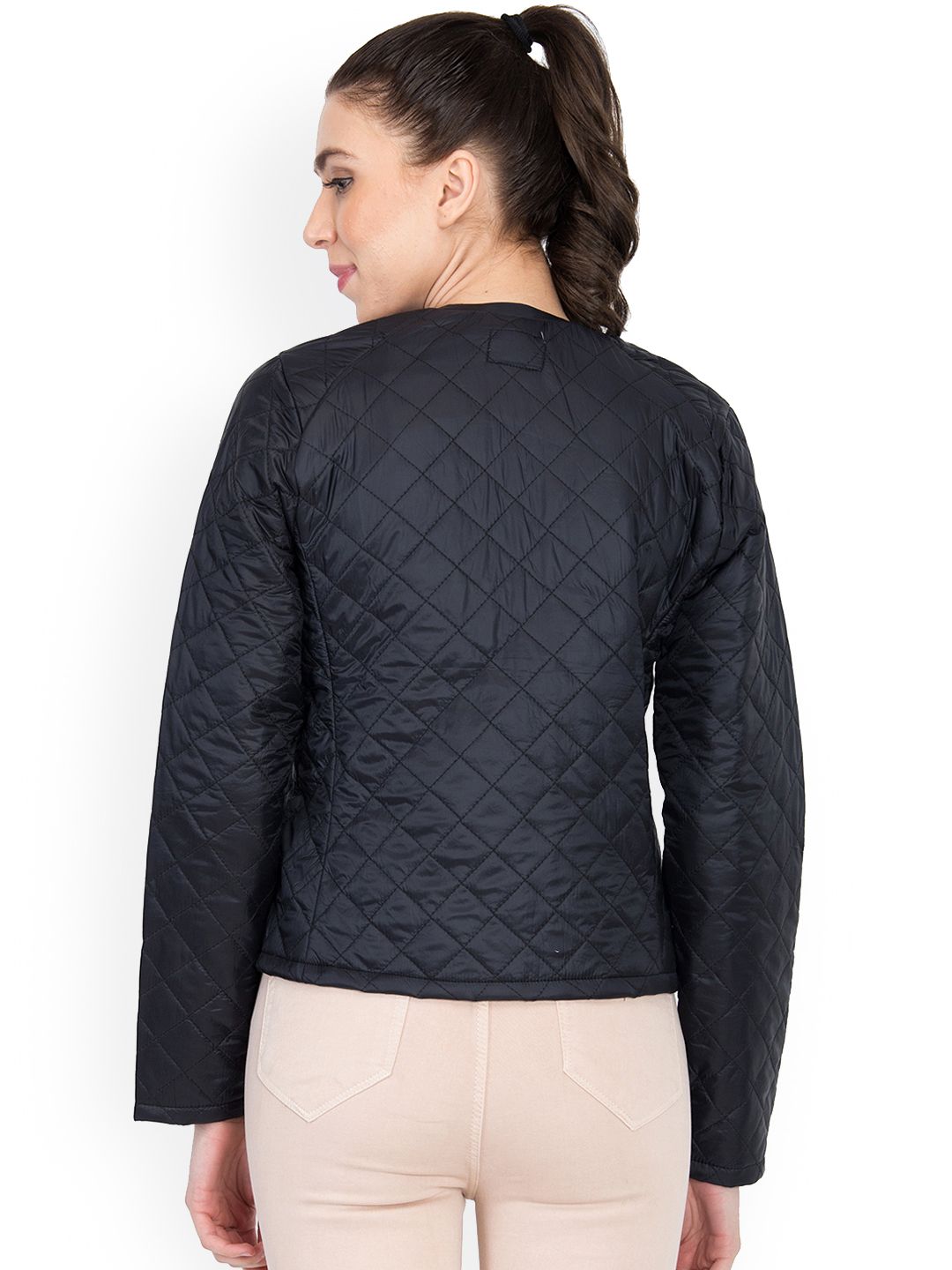 Kotty Women Black Solid Quilted Jacket