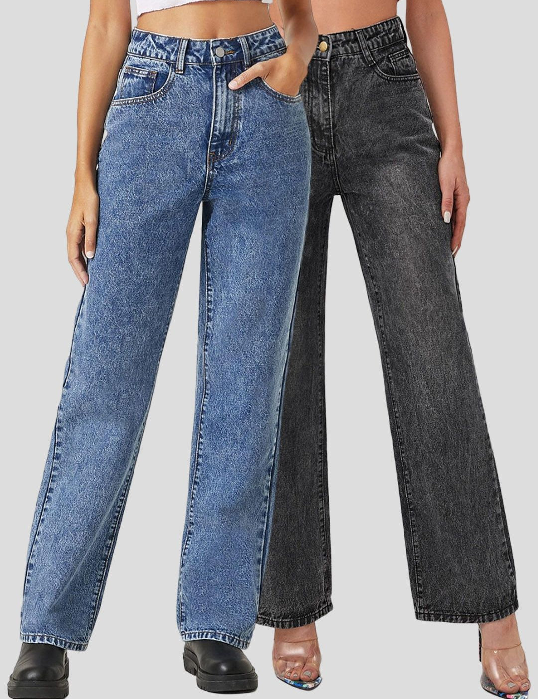 Kotty Women Pack Of 2 Jean Straight Fit High-Rise Light Fade Stretchable Jeans