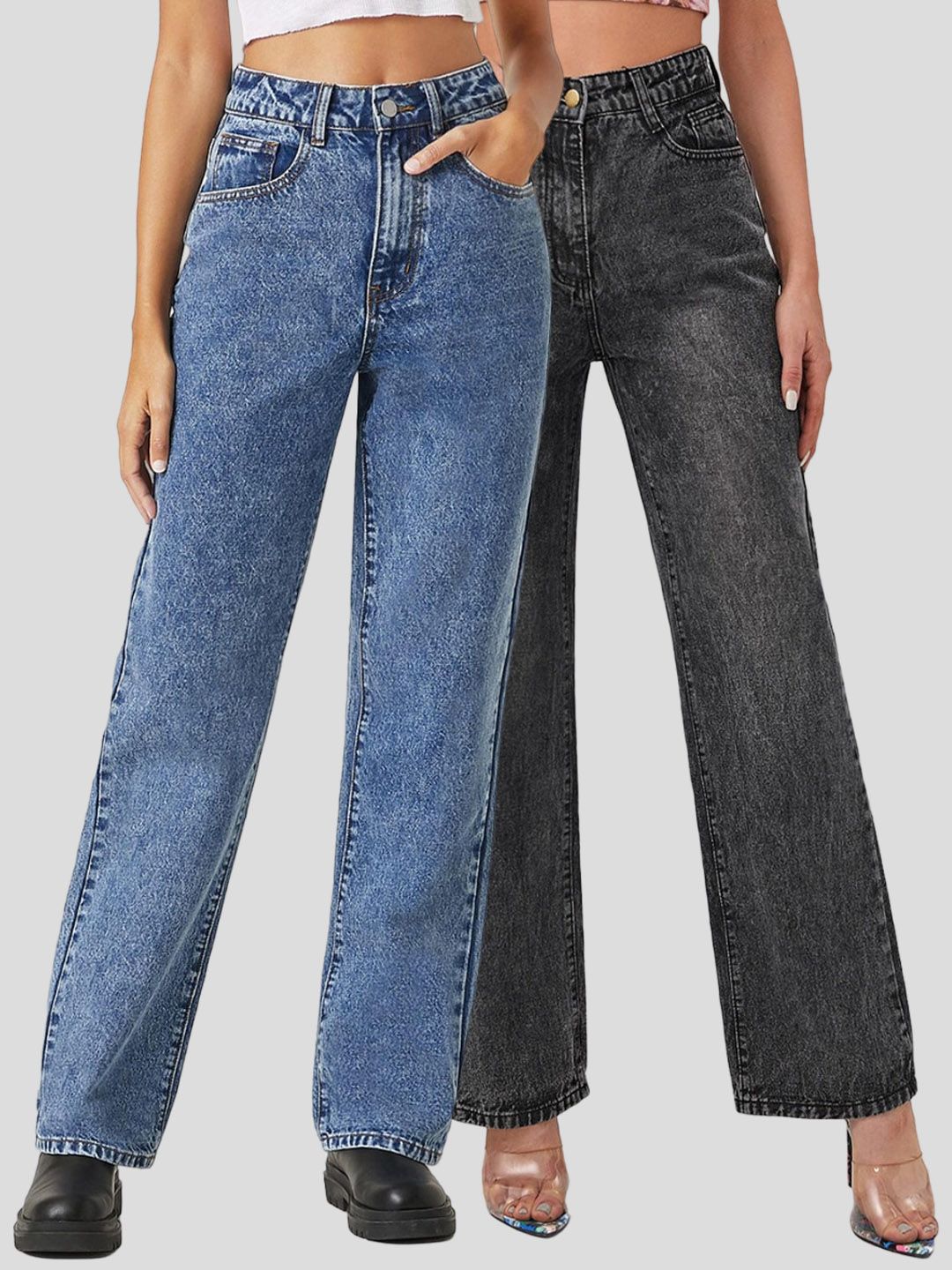 Kotty Women Pack Of 2 Jean Straight Fit High-Rise Light Fade Stretchable Jeans