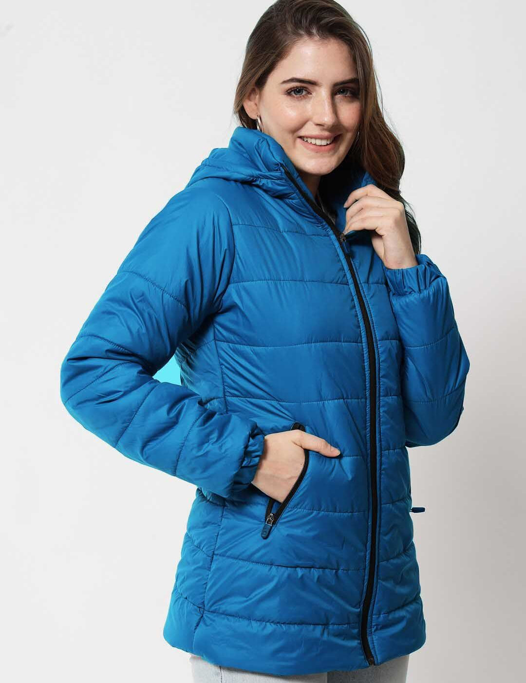 Kotty Women Blue Longline Outdoor Puffer Jacket