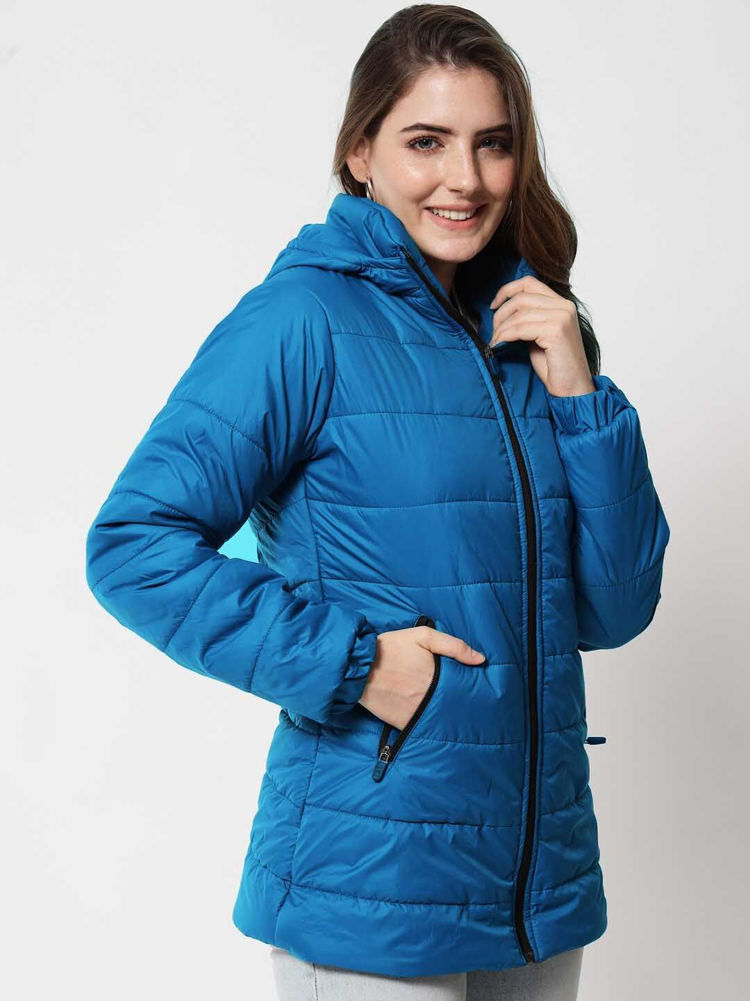 Kotty Women Blue Longline Outdoor Puffer Jacket