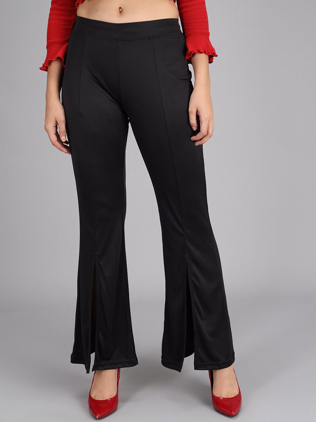 Kotty Women Black Flared High-Rise Bootcut Trousers