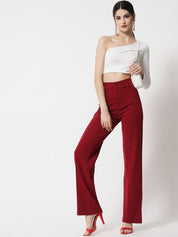 KOTTY BIZwear Women Maroon Relaxed Straight Fit High-Rise Easy Wash Trousers
