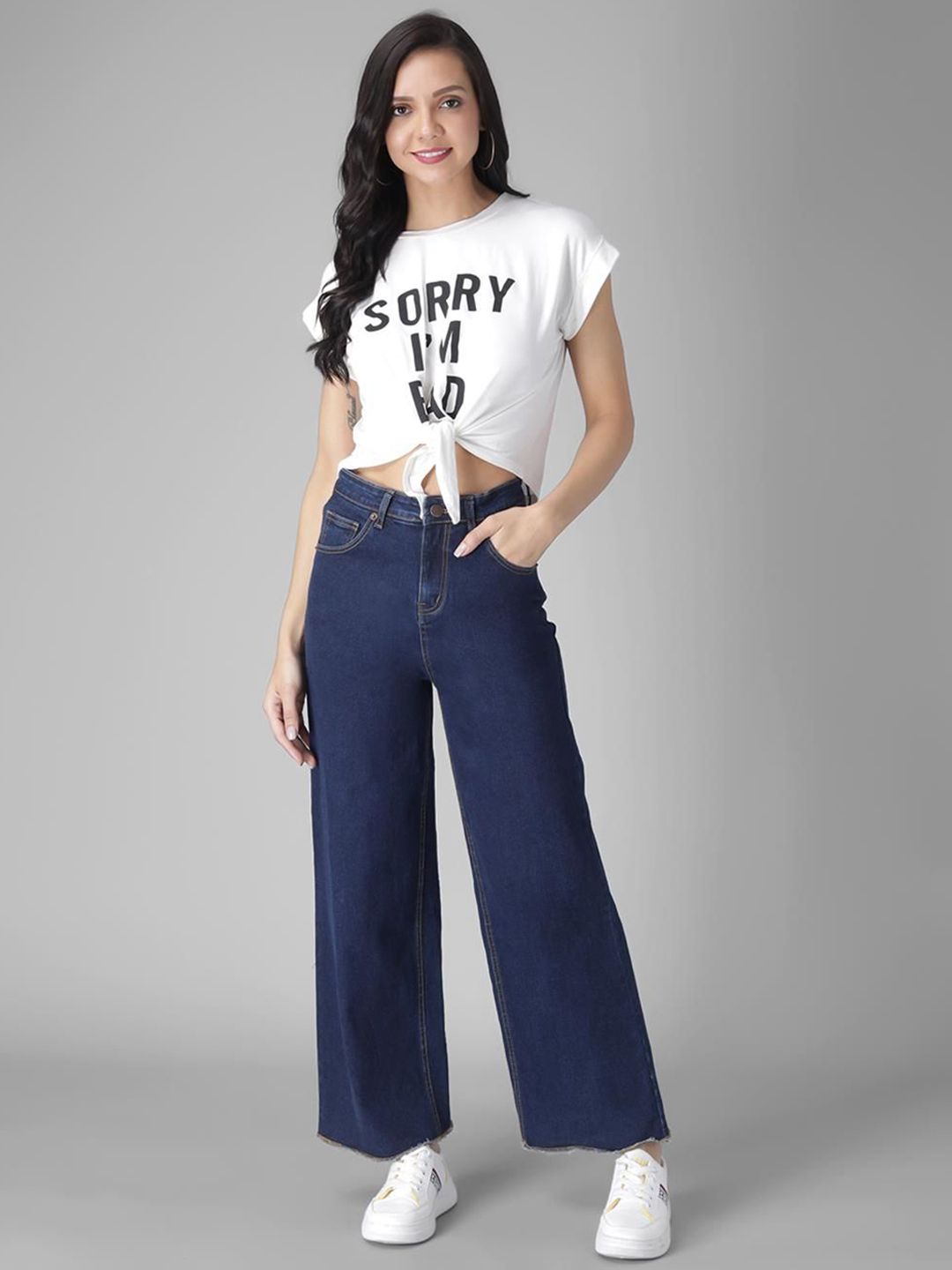 KOTTY Basics Women Wide Leg High-Rise Clean Look Stretchable Jeans