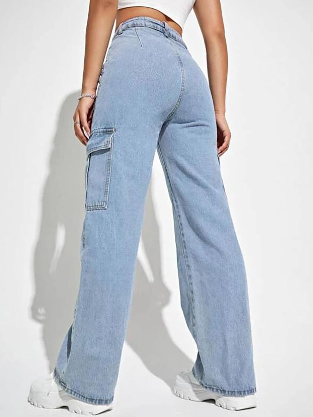 Kotty Women Jean Straight Fit High-Rise Stretchable Cargo Jeans