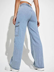 Kotty Women Jean Straight Fit High-Rise Stretchable Cargo Jeans