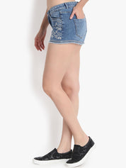 Kotty Women Blue Washed Regular Fit Hot Pants