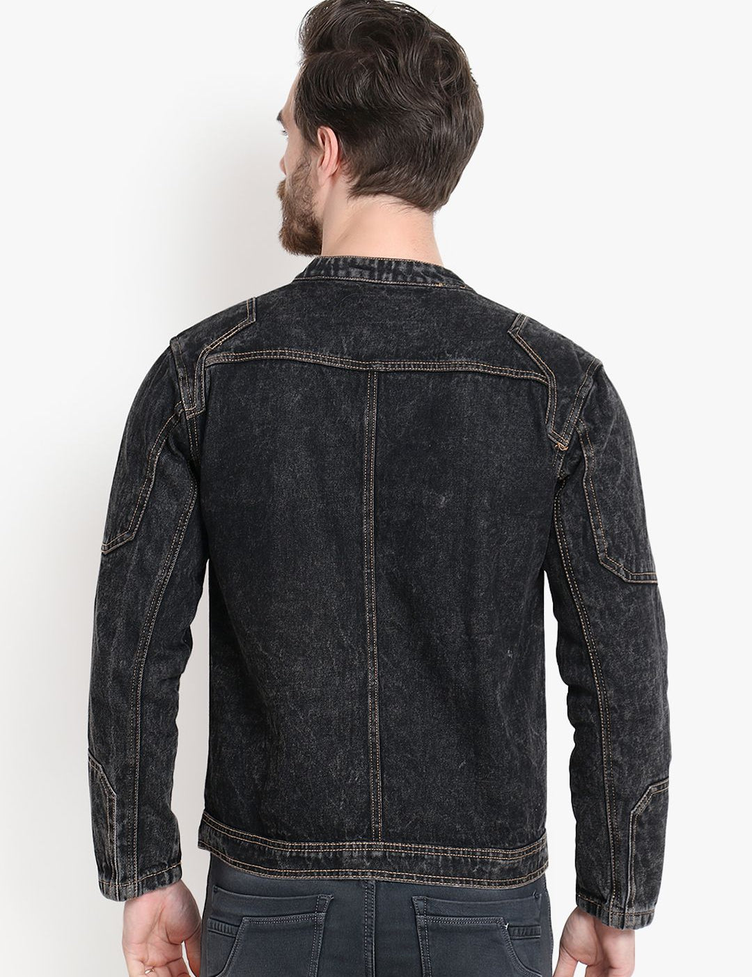 Kotty Men Black Solid Denim Jacket