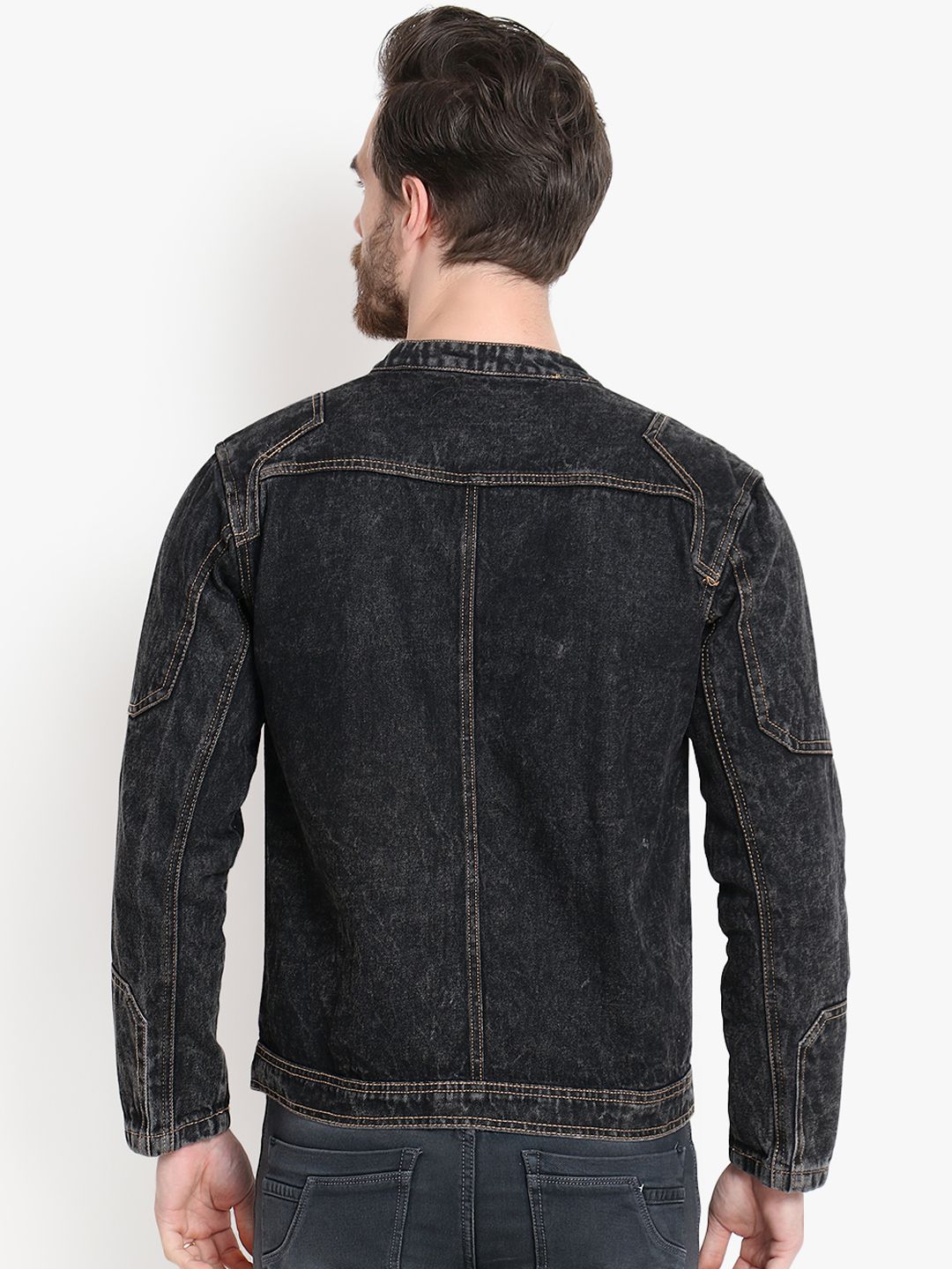 Kotty Men Black Solid Denim Jacket