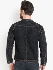 Kotty Men Black Solid Denim Jacket