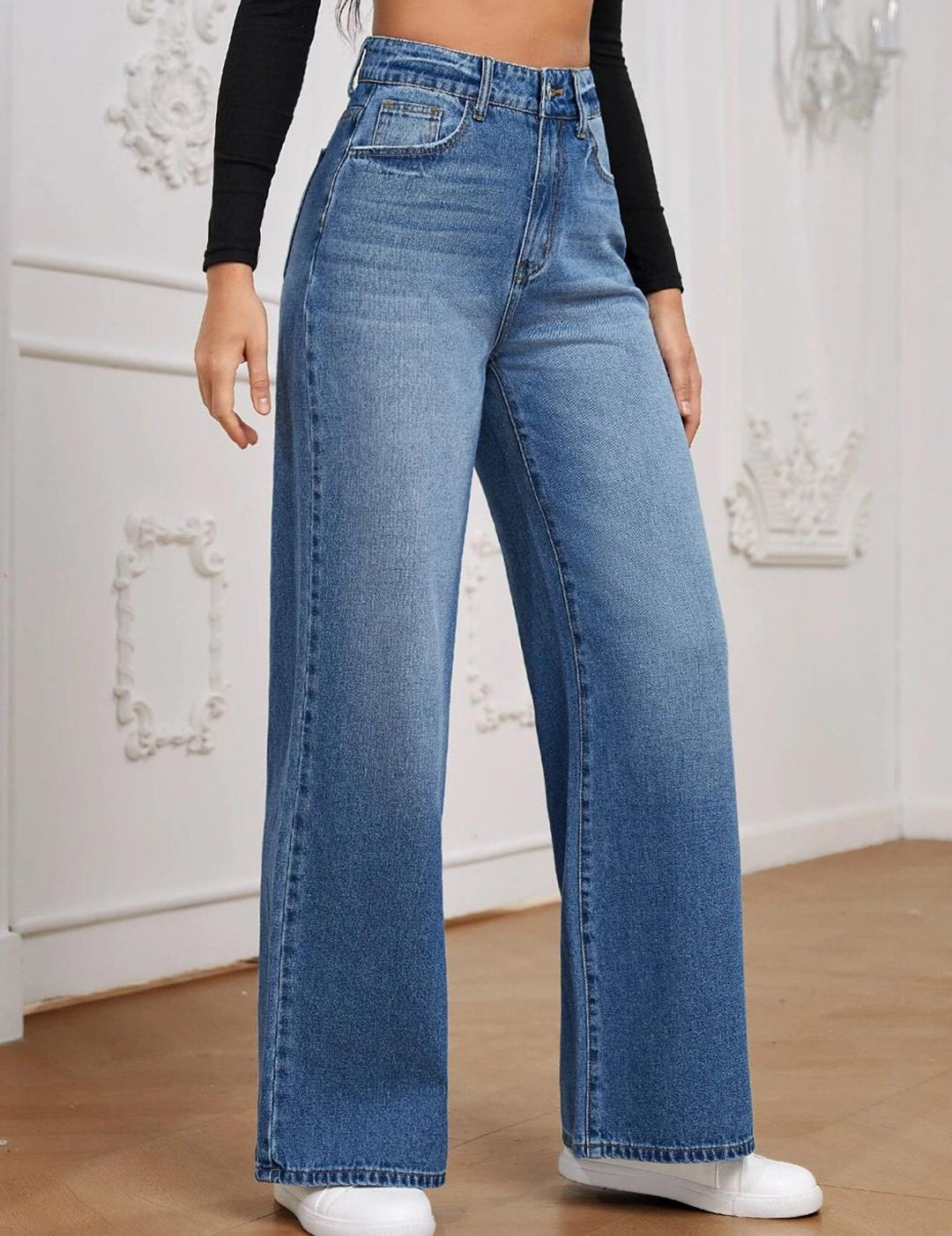 Kotty Women Wide Leg Fit High-Rise Heavy Fade Stretchable Jeans