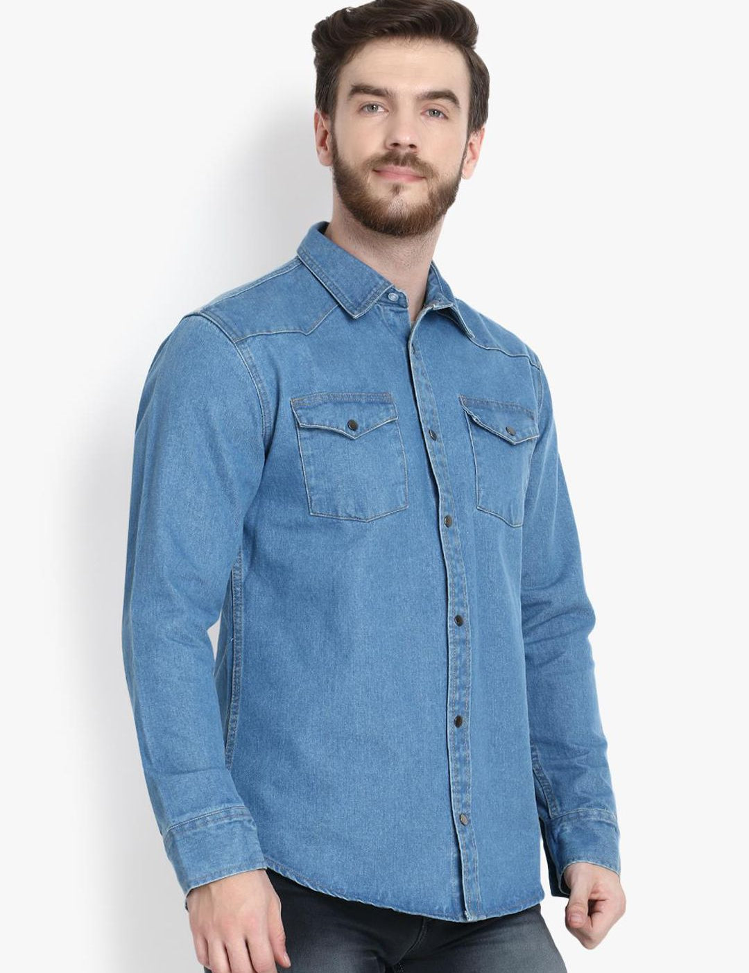 Kotty Men Blue Solid Lightweight Denim Jacket
