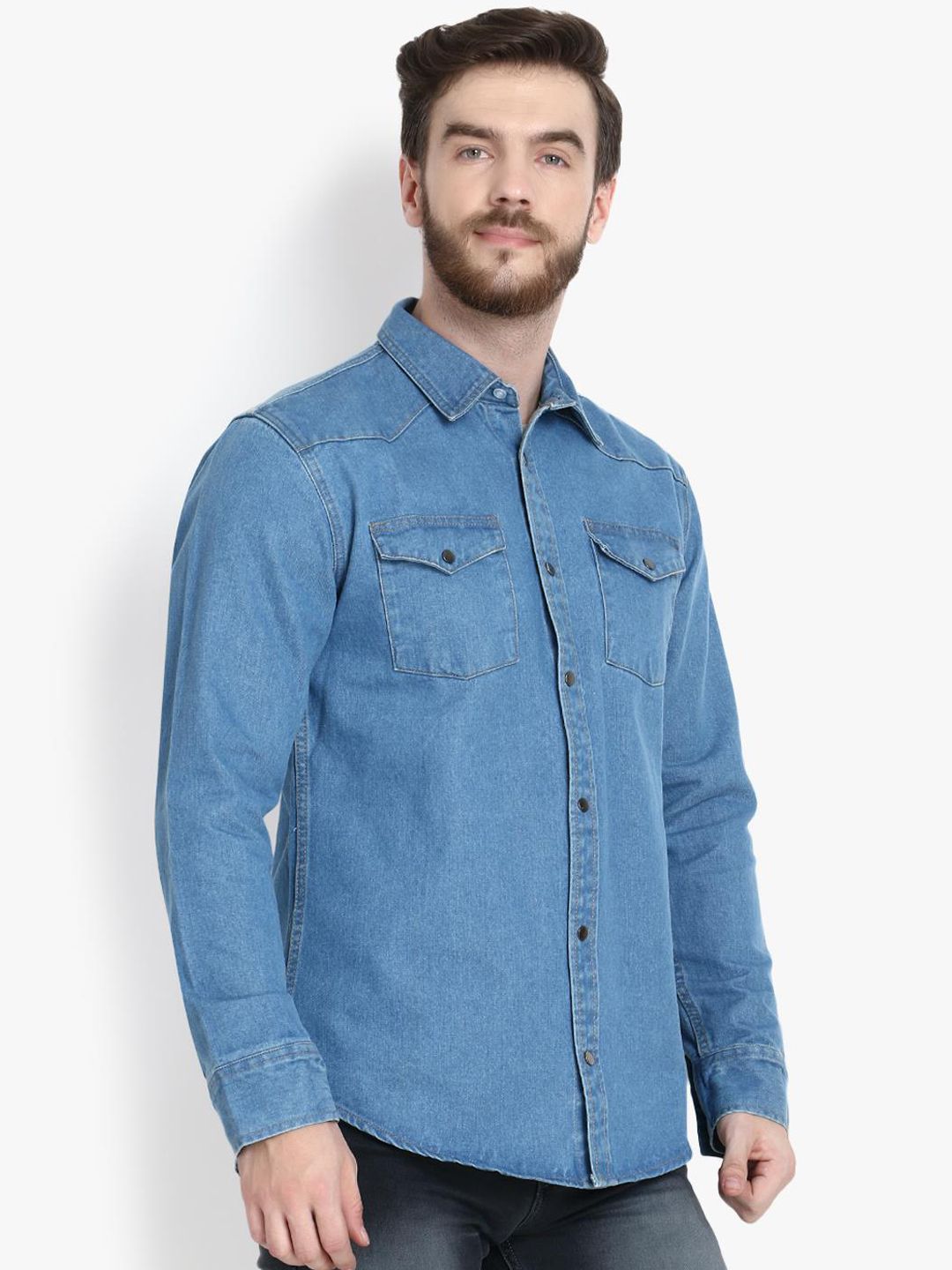 Kotty Men Blue Solid Lightweight Denim Jacket