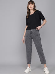 Kotty Women Grey Jean Mom-Fit High-Rise Heavy Fade Pure Cotton Jeans
