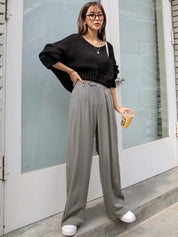 KOTTY Basics Women Relaxed Straight Leg Straight Fit High-Rise Easy Wash Pleated Trousers