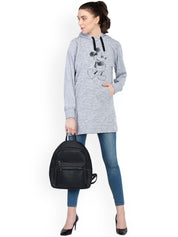 Kotty Women Grey Printed Longline Sweatshirt