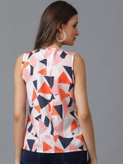 Kotty Pink Geometric Printed Crepe Top