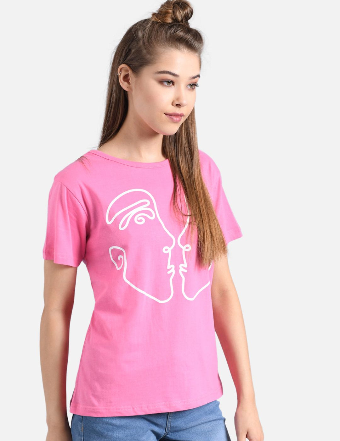 Kotty Women Pink Printed Round Neck T-shirt