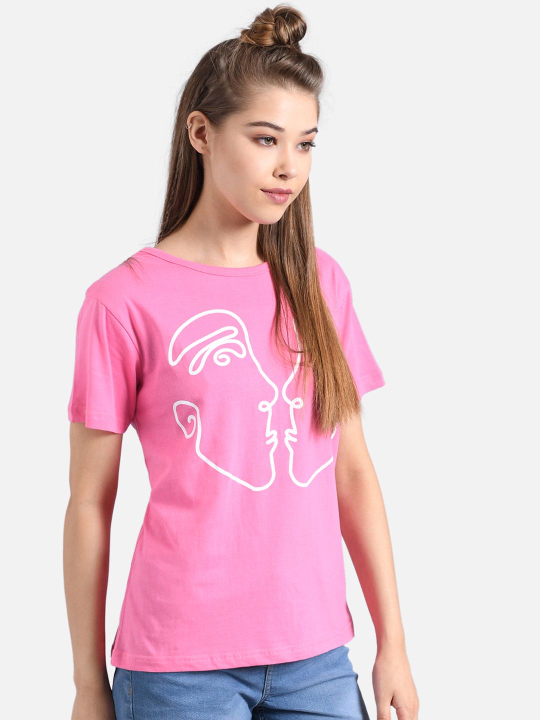 Kotty Women Pink Printed Round Neck T-shirt