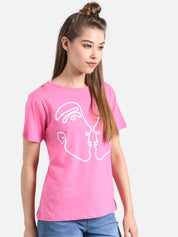 Kotty Women Pink Printed Round Neck T-shirt