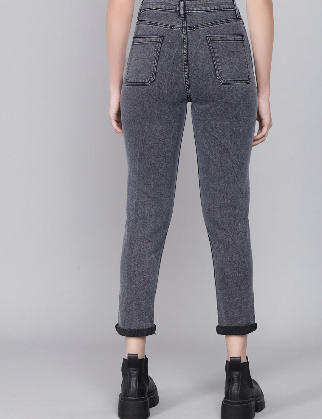 Kotty Women Grey Skinny Fit High-Rise Slash Knee Jeans