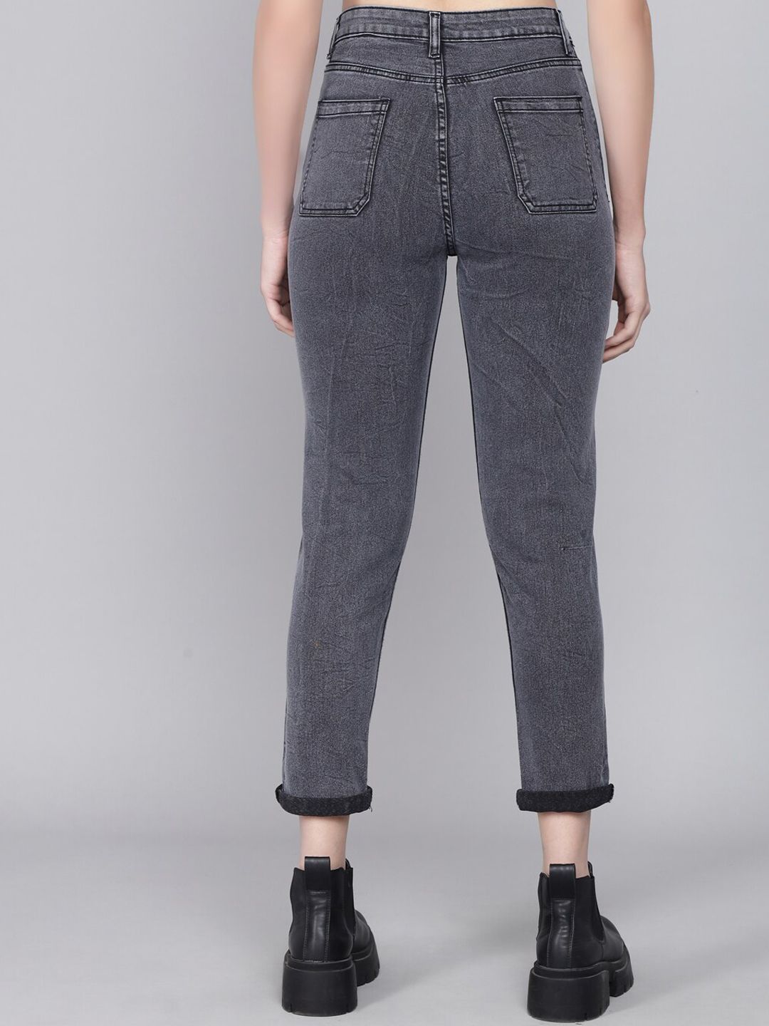 Kotty Women Grey Skinny Fit High-Rise Slash Knee Jeans