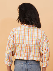 Kotty Orange Spread Collar Checked Casual Shirt