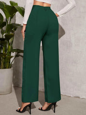 KOTTY BIZwear Women Green Relaxed Straight Leg Straight Fit High-Rise Trousers