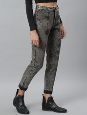 Kotty Women Charcoal Grey Washed Cotton High-Rise Slim Fit Jeans