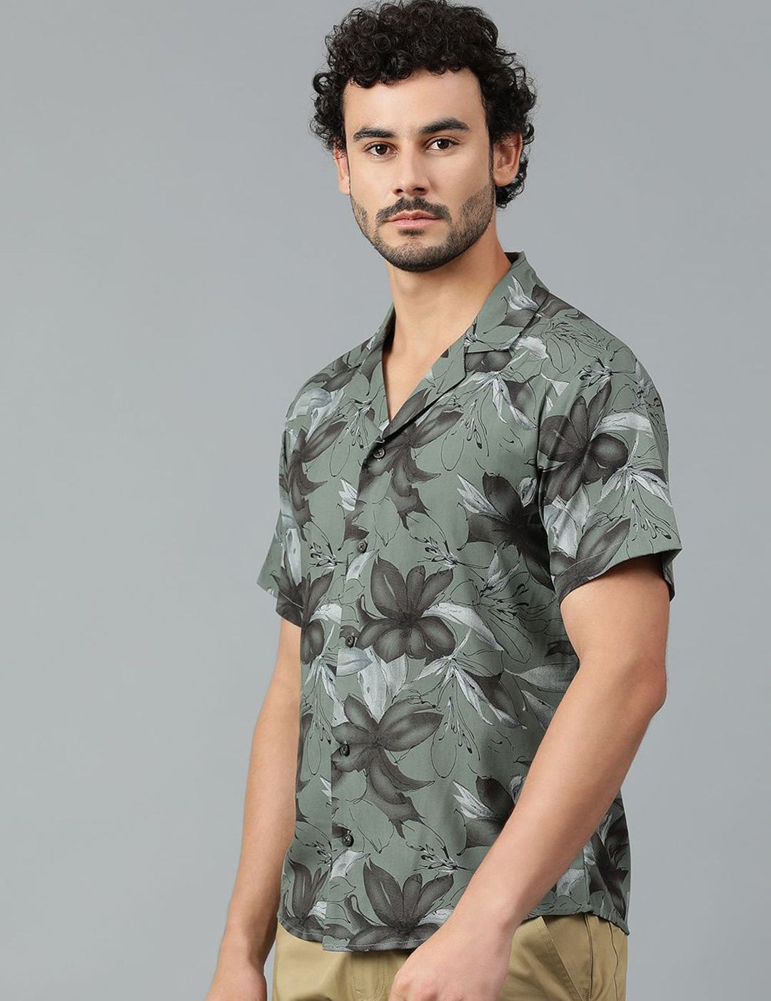 Kotty Men Cuban Collar Floral Printed Casual Shirt