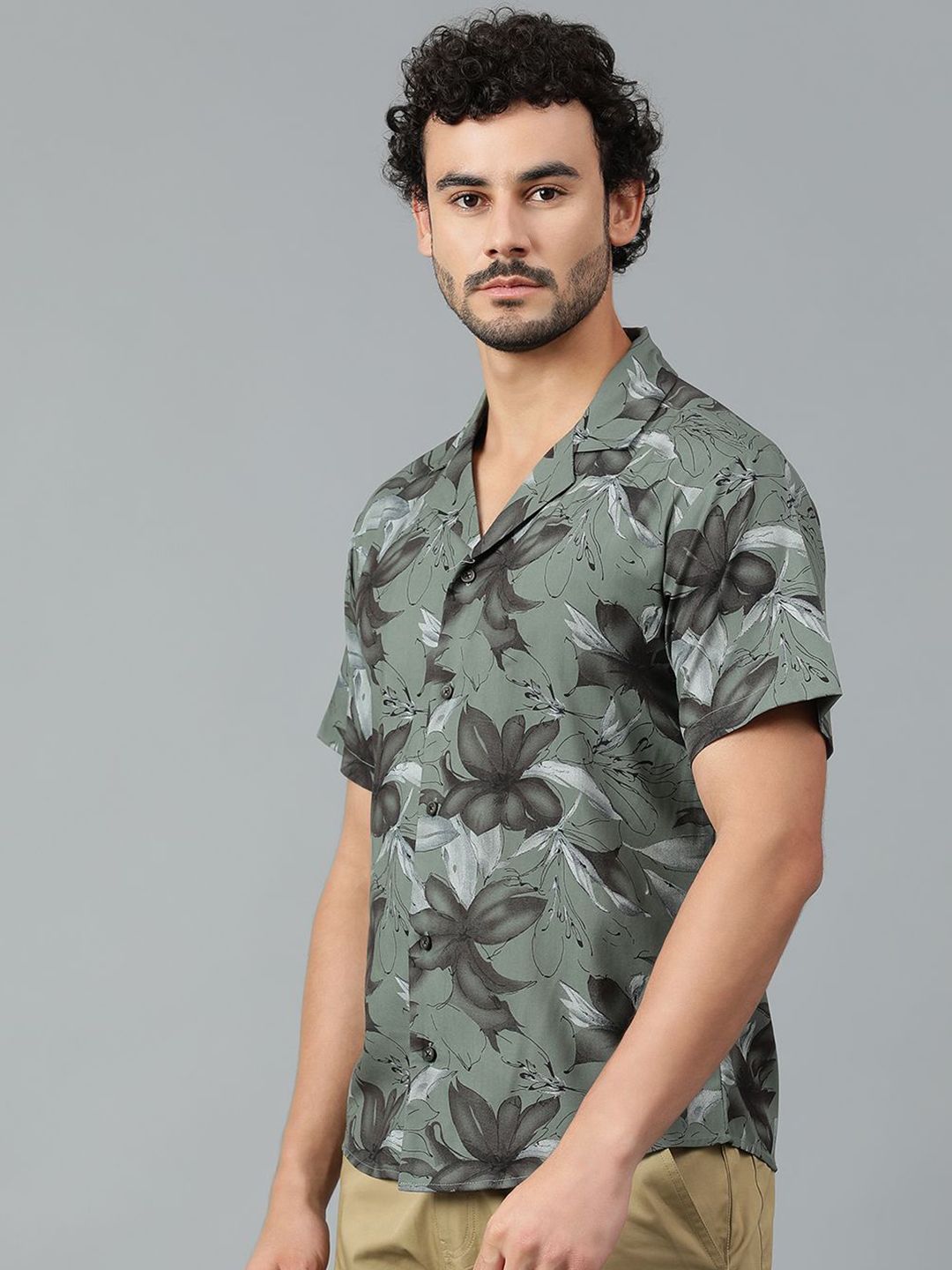 Kotty Men Cuban Collar Floral Printed Casual Shirt