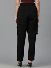 Kotty Women Black Straight Fit High-Rise Pleated Cargos
