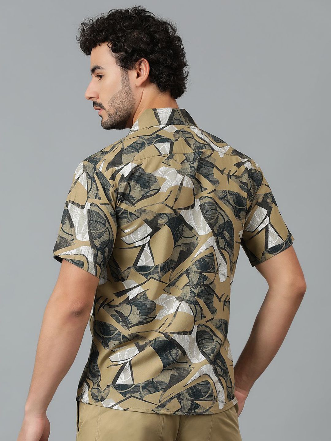 Kotty Men Cuban Collar Abstract Printed Casual Shirt