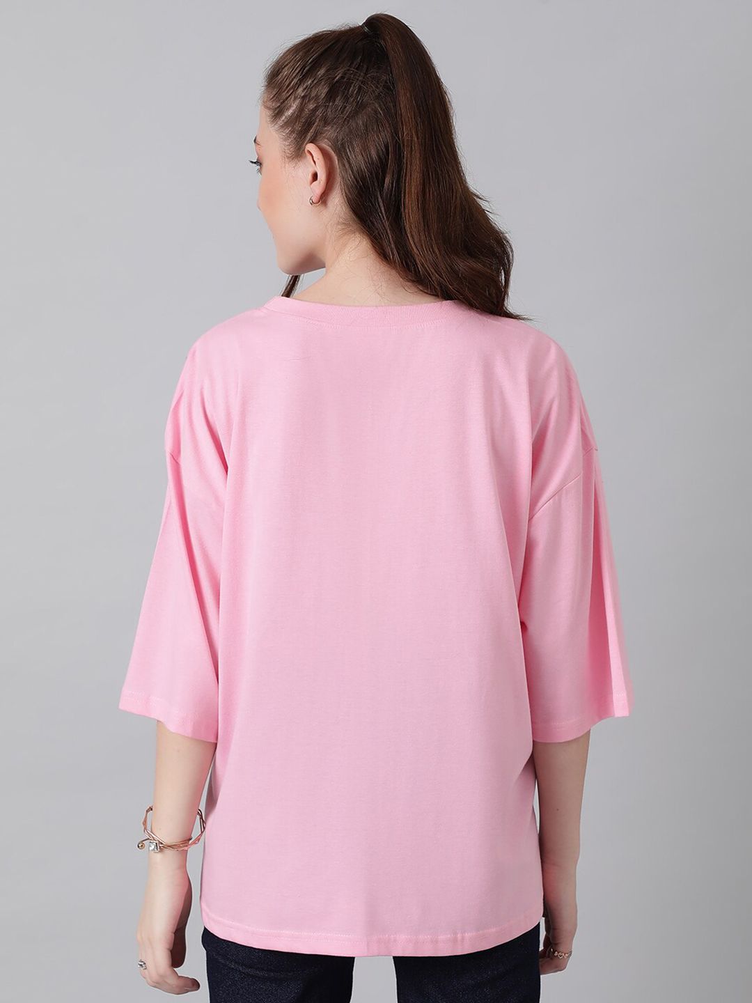 KOTTY Basics Pink Round Neck Oversized T-shirt