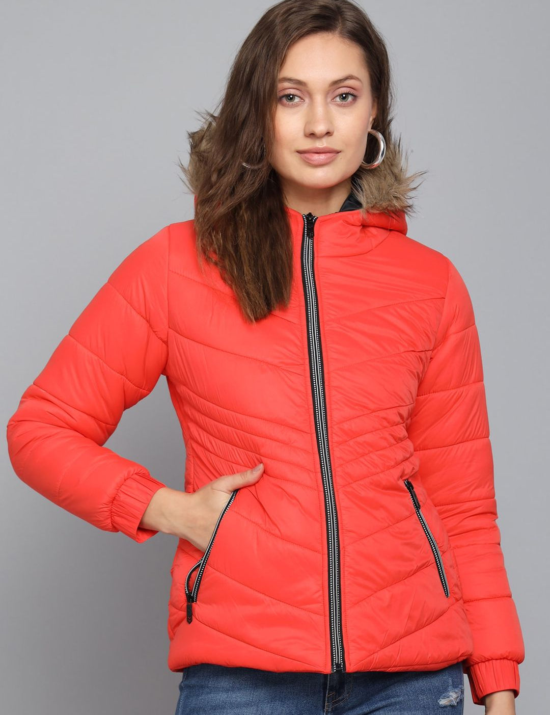 Kotty Women Orange Outdoor Puffer Jacket