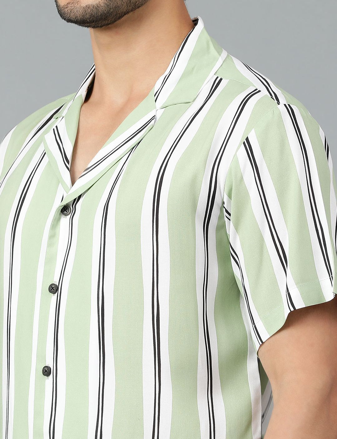 Kotty Men Cuban Collar Striped Casual Shirt
